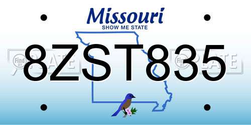 8ZST835 Missouri License Plate