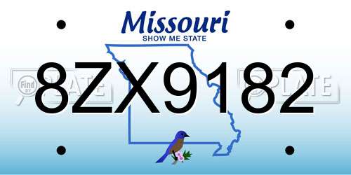 8ZX9182 Missouri License Plate