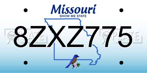 8ZXZ775 Missouri License Plate