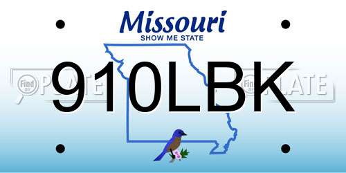 910LBK Missouri License Plate