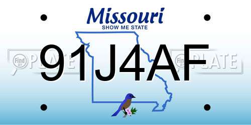 91J4AF Missouri License Plate