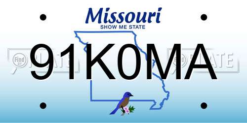 91K0MA Missouri License Plate