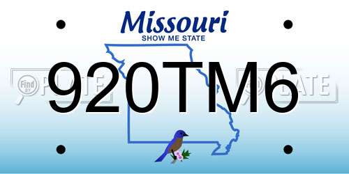 920TM6 Missouri License Plate