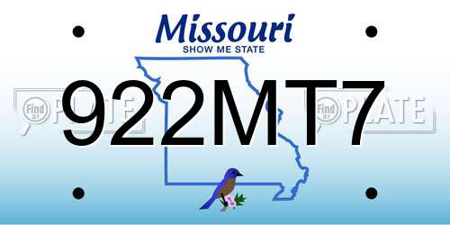 922MT7 Missouri License Plate