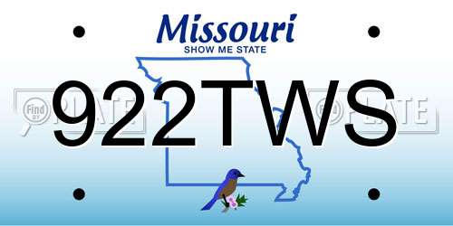 922TWS Missouri License Plate