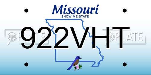 922VHT Missouri License Plate