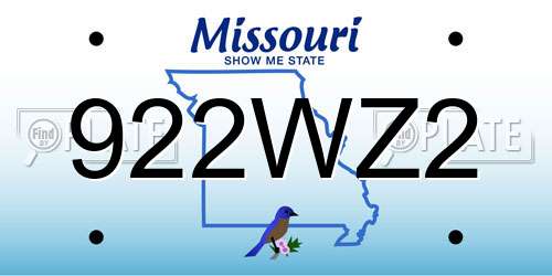 922WZ2 Missouri License Plate
