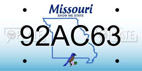 92AC63 Missouri License Plate