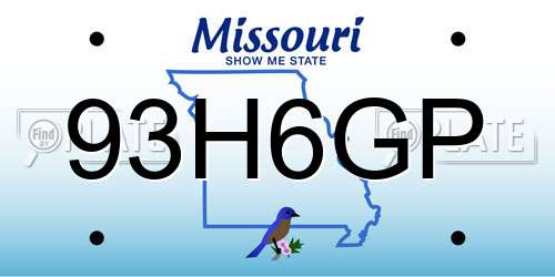 93H6GP Missouri License Plate