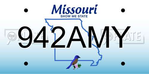 942AMY Missouri License Plate