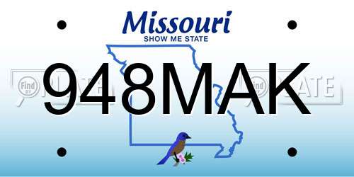 948MAK Missouri License Plate