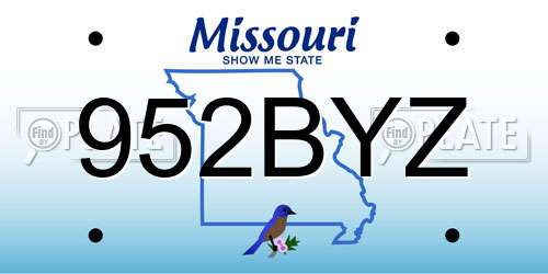 952BYZ Missouri License Plate