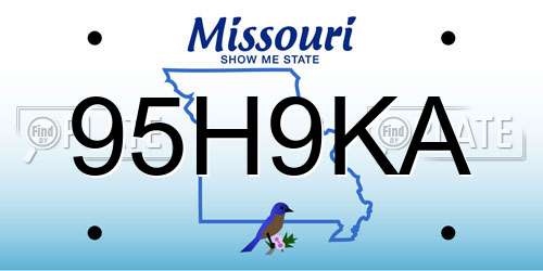 95H9KA Missouri License Plate