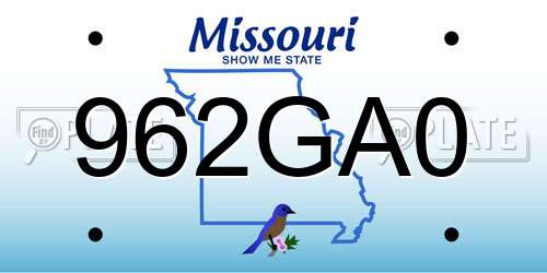 962GA0 Missouri License Plate