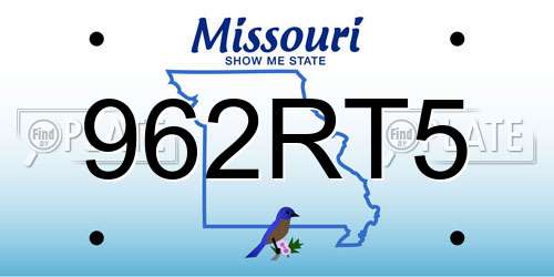962RT5 Missouri License Plate