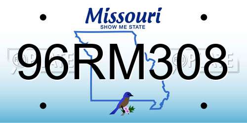 96RM308 Missouri License Plate