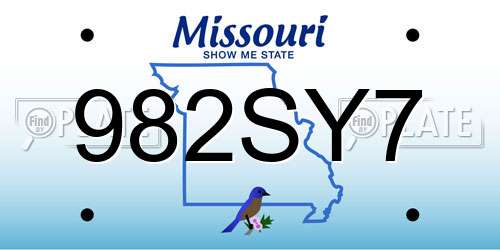 982SY7 Missouri License Plate