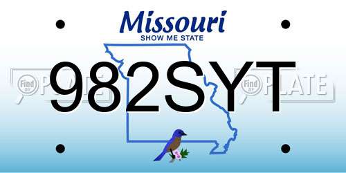 982SYT Missouri License Plate