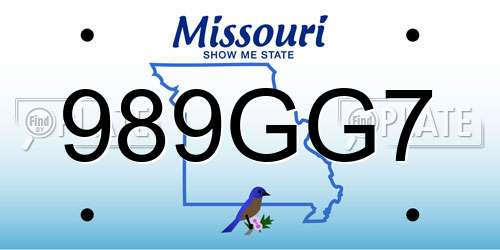 989GG7 Missouri License Plate