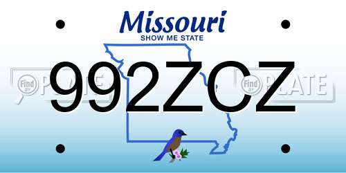 992ZCZ Missouri License Plate