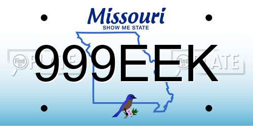 999EEK Missouri License Plate