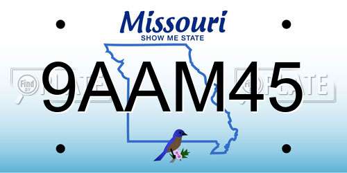 9AAM45 Missouri License Plate