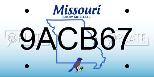 9ACB67 Missouri License Plate