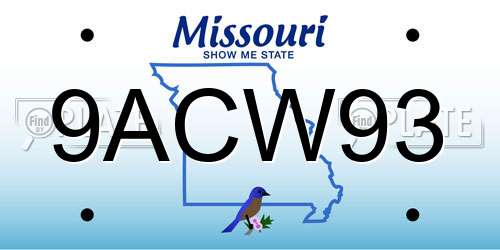 9ACW93 Missouri License Plate