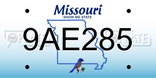 9AE285 Missouri License Plate