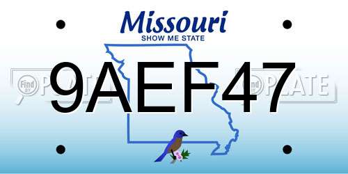 9AEF47 Missouri License Plate