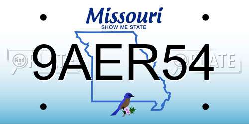 9AER54 Missouri License Plate