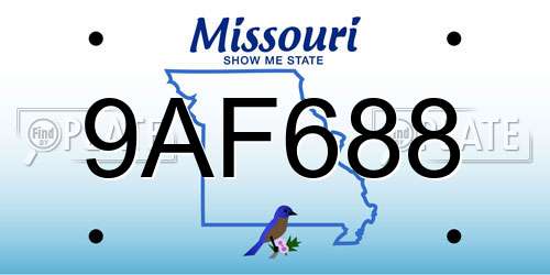 9AF688 Missouri License Plate