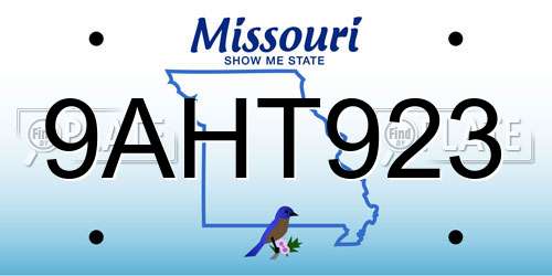 9AHT923 Missouri License Plate