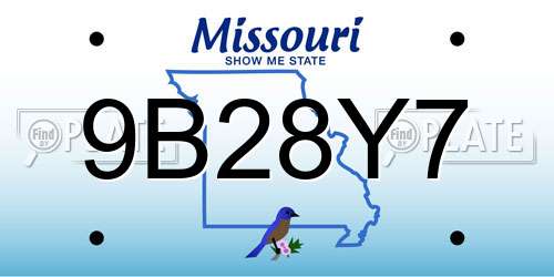 9B28Y7 Missouri License Plate