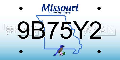 9B75Y2 Missouri License Plate