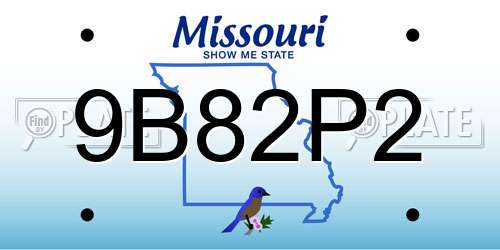 9B82P2 Missouri License Plate