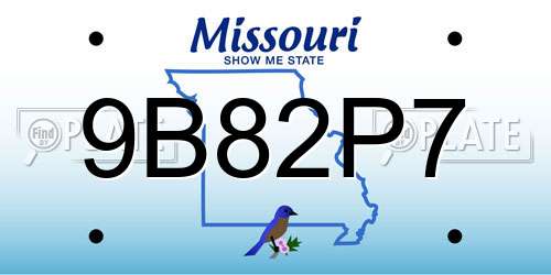 9B82P7 Missouri License Plate