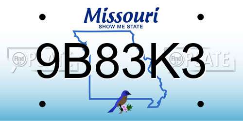 9B83K3 Missouri License Plate