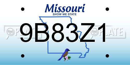 9B83Z1 Missouri License Plate