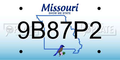 9B87P2 Missouri License Plate