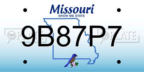 9B87P7 Missouri License Plate
