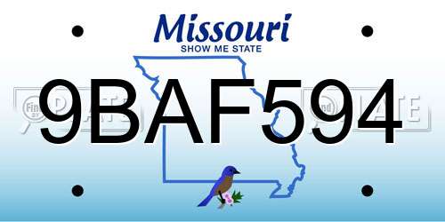 9BAF594 Missouri License Plate