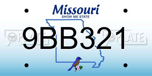 9BB321 Missouri License Plate