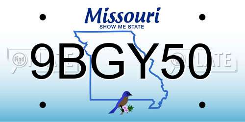 9BGY50 Missouri License Plate
