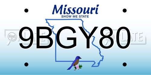 9BGY80 Missouri License Plate