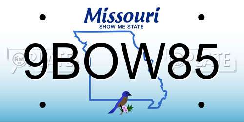 9BOW85 Missouri License Plate