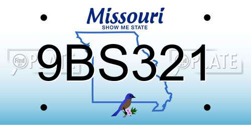 9BS321 Missouri License Plate