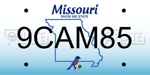 9CAM85 Missouri License Plate