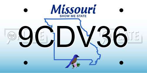 9CDV36 Missouri License Plate