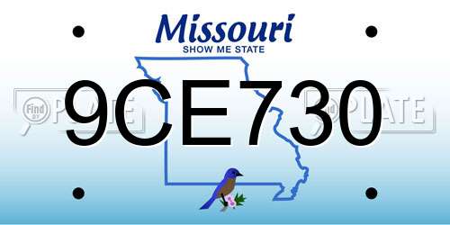 9CE730 Missouri License Plate